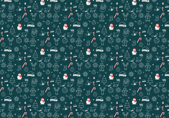 Seamless Christmas and Winter Holiday Line Icon Pattern Editable Vector Background.