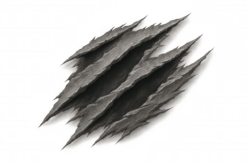 Abstract claw marks ripping through a dark textured background, creating a scary scratch effect. Transparent background