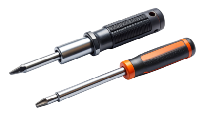 Hand tool collection, dual screwdriver sets isolated on transparent background