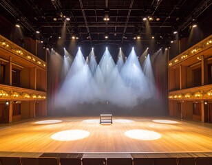 Escenario con luces, brillos y sin personas