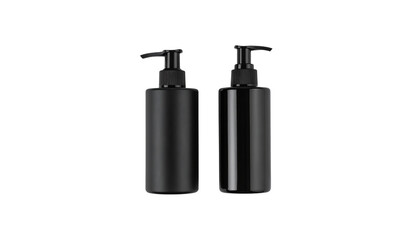 Luxury black soap pump bottle with frothy foam, isolated on transparent background