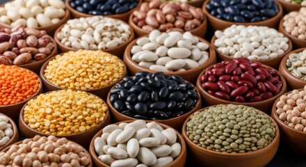 A Variety of Beans and Legumes in Bowls