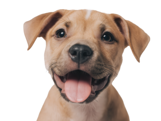 Puppy face isolated, little pet puppy, young puppy face close-up, happy cute smiling pet dog, adorable puppy portrait, isolated on a transparent background, professional pet photography