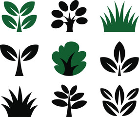 Obraz premium Abstract Green and Black Plant Icon Set on Transparent Background