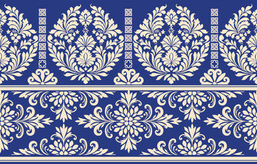 floral pattern vintage ethnic modern embroidery texture boho design vector illustration hand drawn flower motif branches leaves wallpaper seamless background border.	
