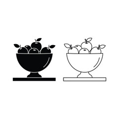 Apples in a bowl, black and white vector illustration fruit food healthy fresh design graphic icon symbol