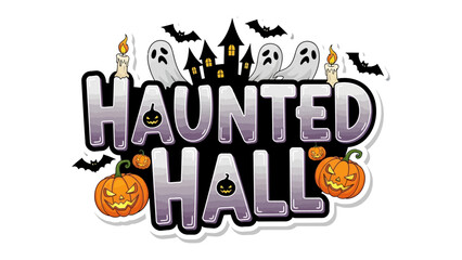 Spooky Haunted Hall: Halloween themed graphic of a haunted hall featuring spooky elements, ideal for seasonal promotions.