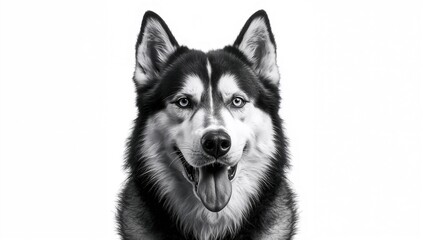 Obraz premium Black and white photo of a husky dog against a white background