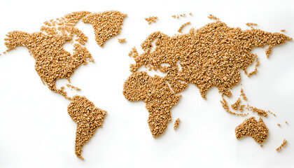 World map made of grains isolated on white background for food concept