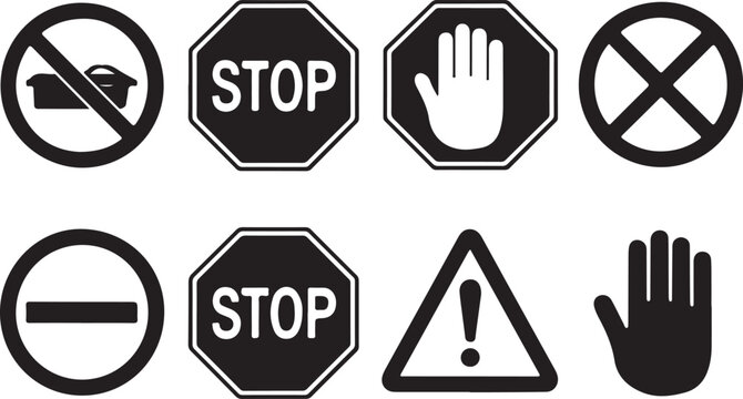 Black STOP Icon Set &ndash; Warning, Prohibition, and Danger Symbols