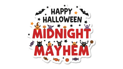 Spooky Midnight Mayhem: A vibrant Halloween-themed illustration, with playful characters and decorations creating a festive mood. Capturing the essence of the holiday's fun. 
