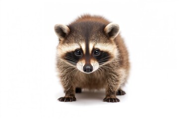 Obraz premium A single juvenile raccoon on a plain white backdrop.