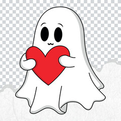 Cute Cartoon Ghost Holding a Red Heart