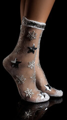 Transparent christmas sock snowflake star glitter festive