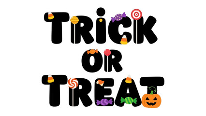Spooky Halloween Festivities: Captivating design showcases a festive Trick or Treat message, complemented by delightful candy, setting the stage for a night filled with fun, treats.