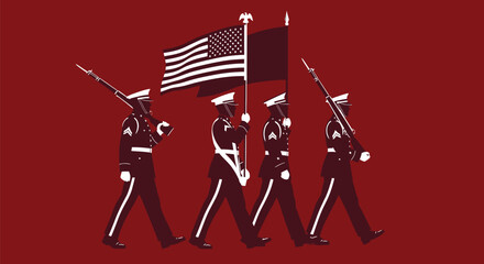 Us marine corps honor guard with american flag vector graphic