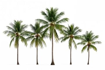 Obraz premium Collection of small coconut and palm tree illustrations on a plain backdrop, perfect for architectural projects and decorative purposes, compatible with natural-themed prints and online platforms.