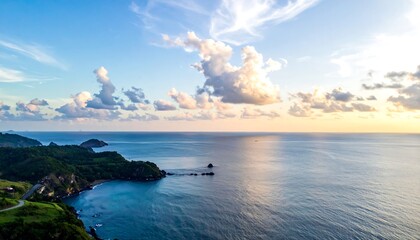 Beautiful Ocean Sunset Over Tropical Island Coastline.