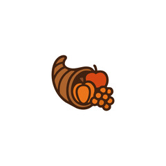 Cornucopia Icon – Harvest Horn of Plenty Flat Vector Illustration for Thanksgiving, Autumn Festival, and Fall Abundance Design