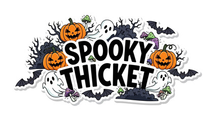 Spooky Thicket Illustration: A whimsical illustration, inviting a journey into a spirited Halloween night, where spooky pumpkins, eerie ghosts, and fluttering bats reside.
