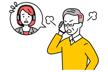 カスタマーサポートに電話で怒る年配の男性