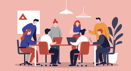 Professional team meeting collaborating on business ideas in a modern office setting