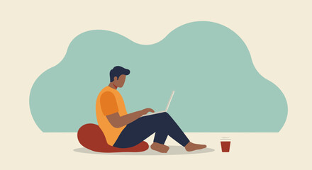 Man using laptop in relaxed posture ideal for remote work online learning or digital tasks