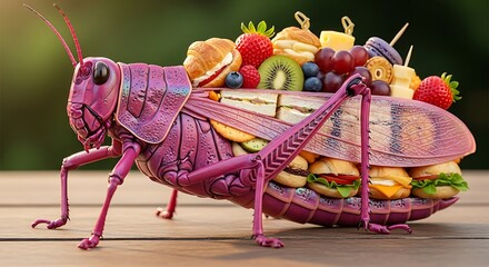 Pink Grasshopper with Food.