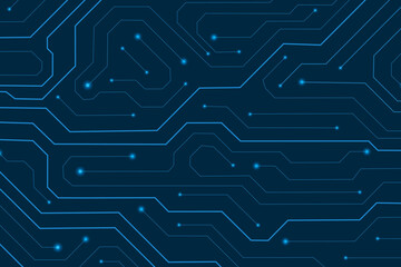 Technology web banner, circuit blue board texture on dart background, innovation futuristic processor pattern, chip tech backdrop - vector