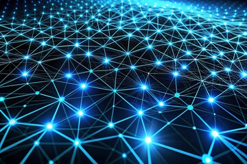 A glowing network of connections spreads across a digital landscape