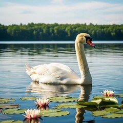 Obraz premium Swan on a Calm Lake.