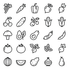 Collection of vegetables and fruits icons