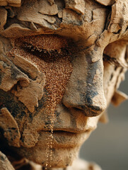 Time Crumbles: Human Statue Turning to Sand in Desert Hourglass