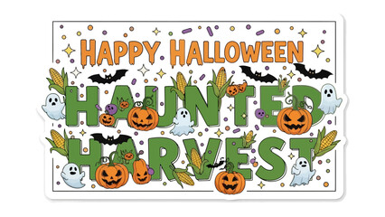 Spooky Celebration: A festive illustration that captures the eerie charm of Halloween, combining playful spooky elements and whimsical typography to evoke a sense of seasonal fun.