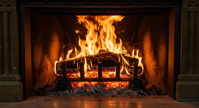 Burning fire in fireplace