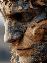 Time Crumbles: Human Statue Turning to Sand in Desert Hourglass