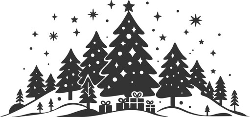 Christmas Tree Forest with Snow and Gifts