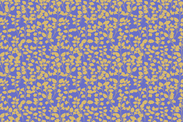 Seamless vector floral pattern with yellow botanical silhouettes of branches and leaves on a vivid violet background. Bold, stylish, and modern design for fabric, wallpaper, and wrapping