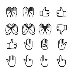 Hand gestures line icon set, vector illustration