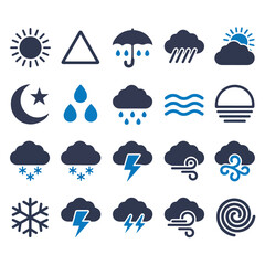 Weather icon set in blue color, perfect for weather forecast application