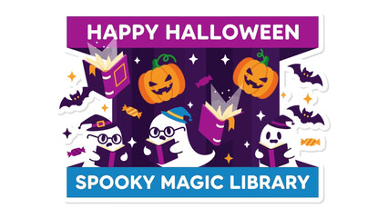 Halloween Spooky Magic Library: An enchanting and spooky halloween scene. a spooky library with a magical atmosphere.