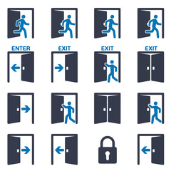 Set of enter and exit door vector icons