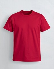 Plain Scarlet-Red Crew Neck Short Sleeve T-Shirt, Centered