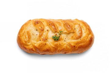Overhead shot of crunchy garlic toast on a white backdrop with clipping path
