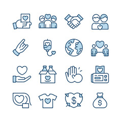 Charity and donation line icons set, volunteering and money giving concept