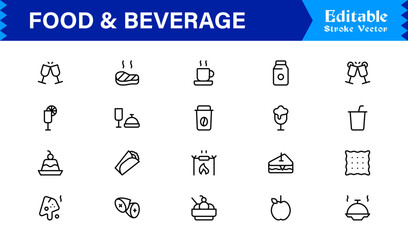 Food and Beverage Line Icon Set with Modern Minimal Design, Unique Vector Elements, Clean and Professional Style for Creative Projects and Branding