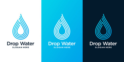 Blue line water drop logo design