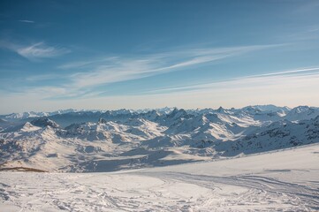Naklejka premium Peaks and slopes covered with snow