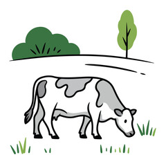 Cow grazing on a field with trees illustration