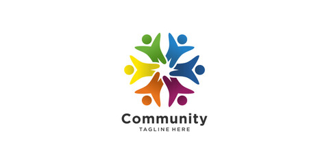 Colorful people community logo design circle unity diversity concept